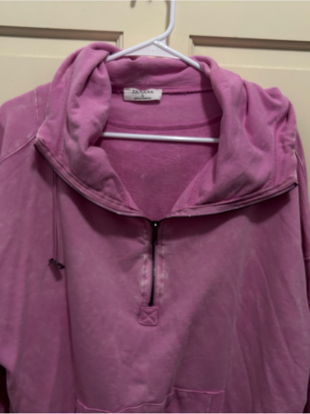 Zenana Pink Mineral Wash Half-Zip Pullover Hoodie Large - Picture 2 of 5